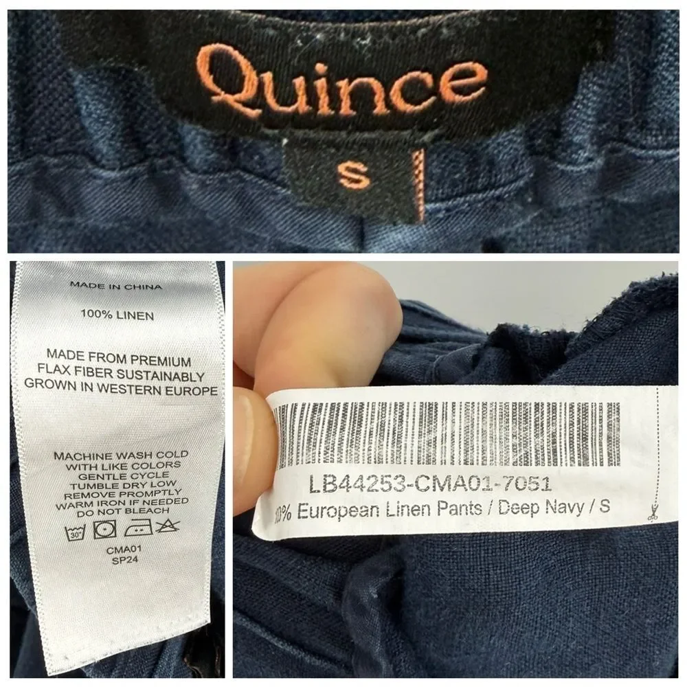 Quince 100% European Linen Cropped Pants in Deep Navy | Small